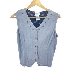 Vintage Bobbie Brooks Women's Blue White Stripe V-Neck Sleeveless Waistcoat Vest